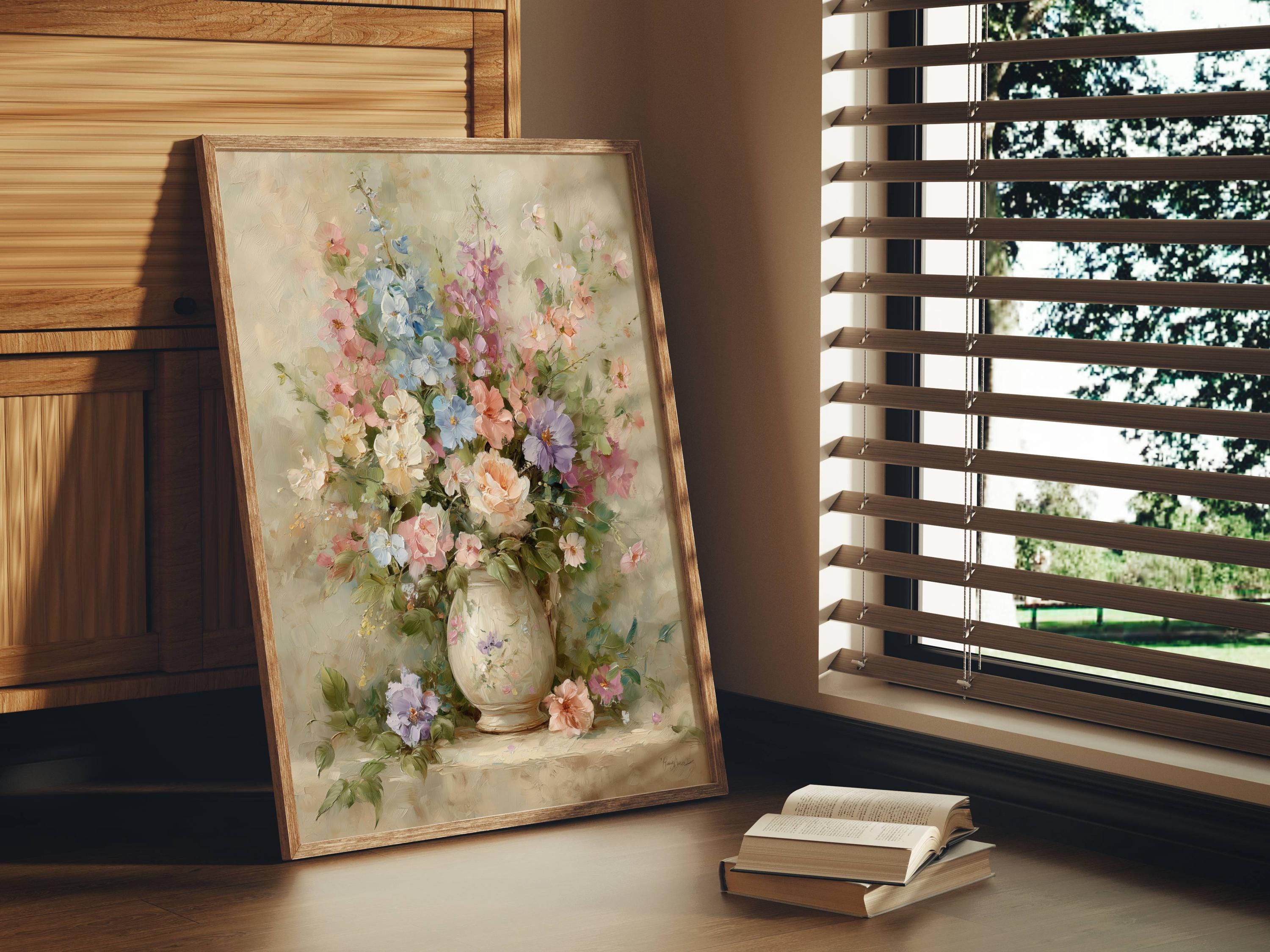 Romantic Wildflower Bouquet Wall Canvas Art – Vintage Floral Oil ...