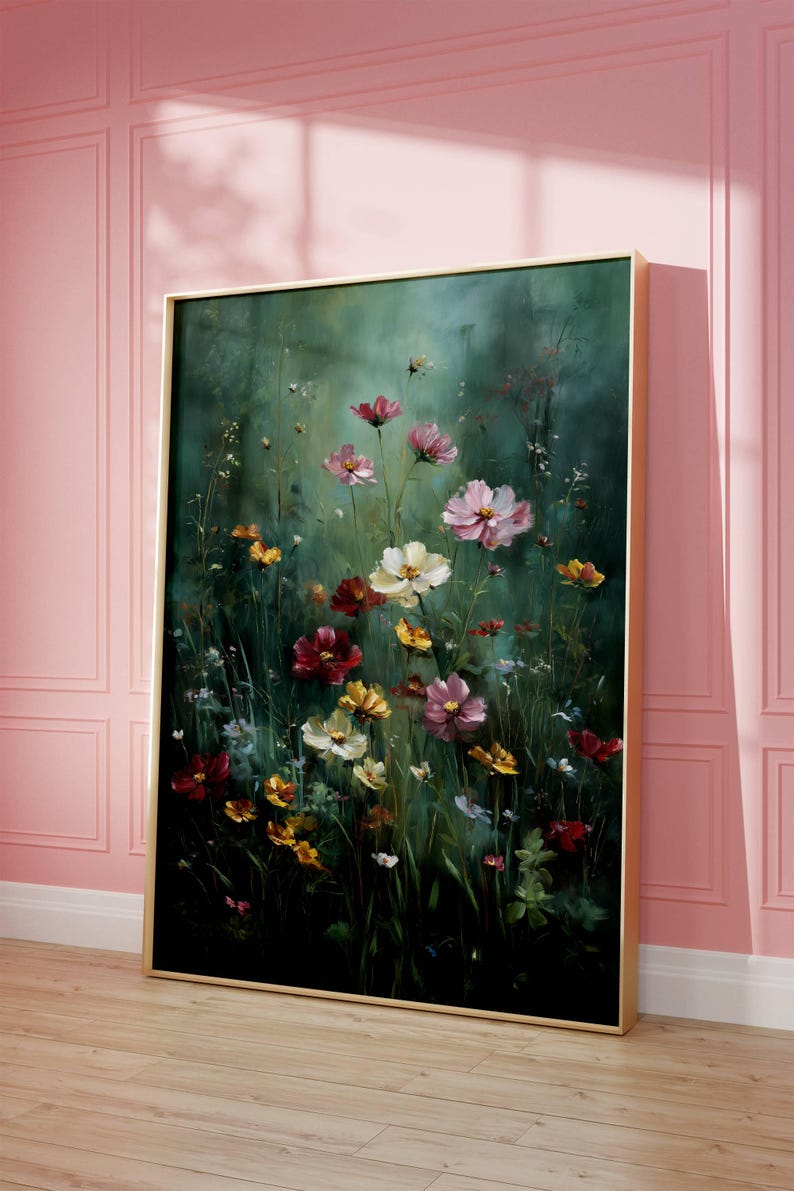 Dreamy Wildflower Meadow Canvas Wall Art Print – Ethereal Floral Oil ...