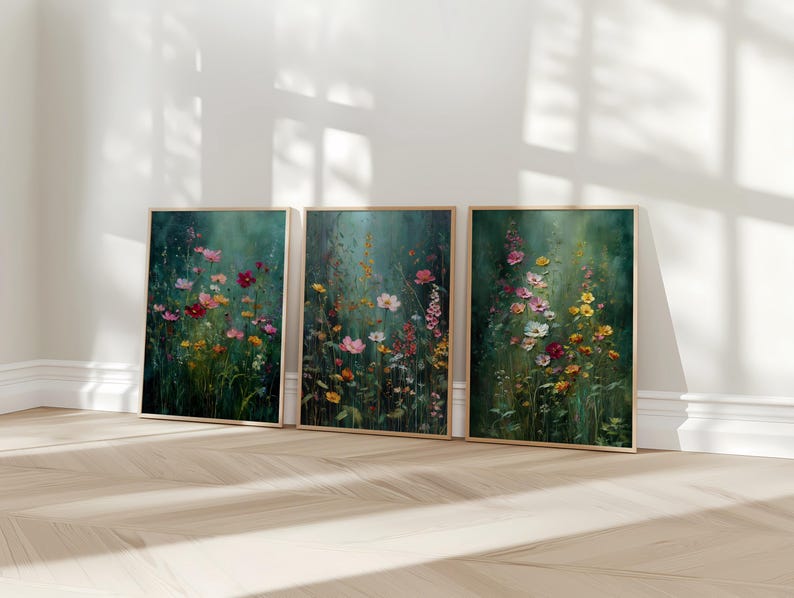 3 Piece Botanical Wall Art Set - Green Nature Triptych Prints - Modern ...