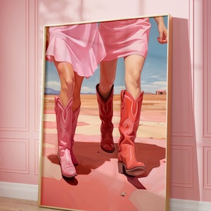 Pink Cowgirl Boot Western Wall Art Print, Desert Fashion Painting, Girly Country Poster, Southern Cowgirl Decor, Chic Southwestern Gift Idea