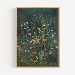 Vintage Wildflower Art Print - Dark Green Floral Wall Decor ...