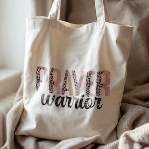 Leopard Print Prayer Warrior Tote Bag – Christian Faith Bag, Bible Verse Gift, Religious Tote, Inspirational Scripture, Spiritual Church Bag
