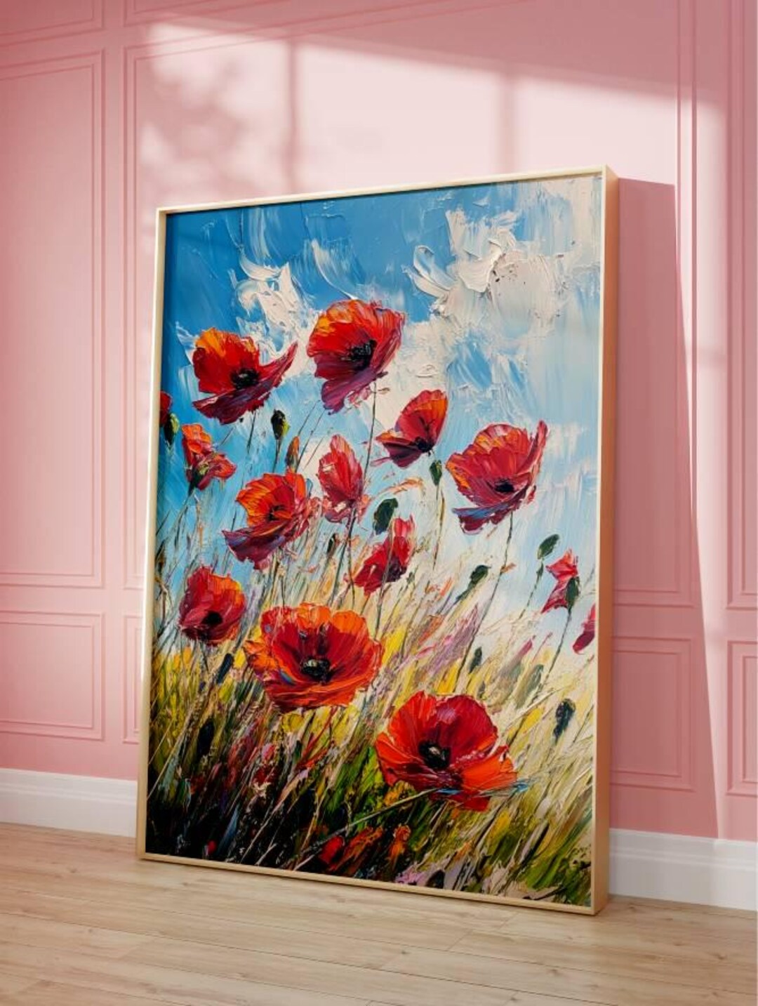 Vibrant Poppy Field Art Print - Bold Red Floral Wall Decor ...