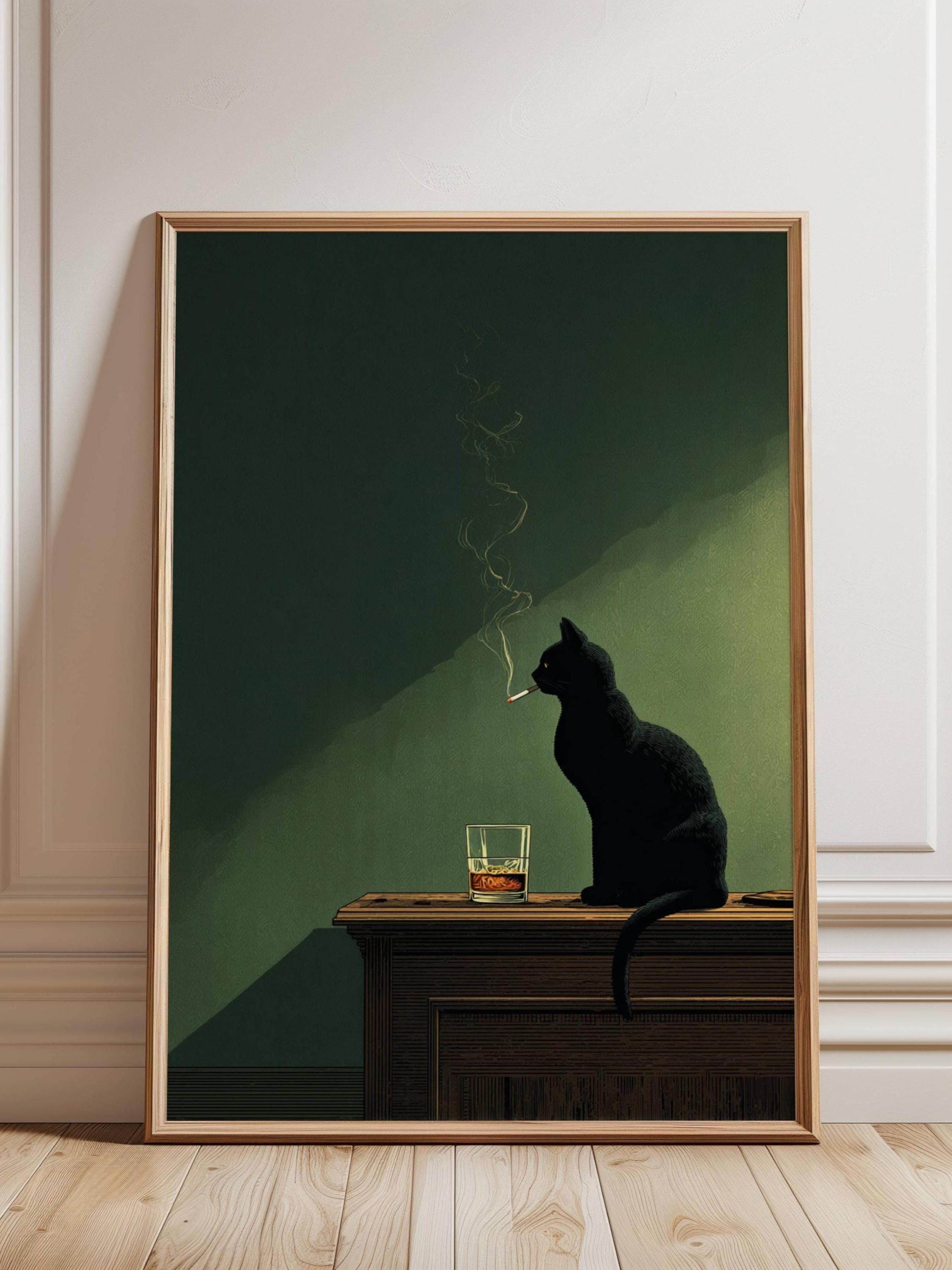Moody Black Cat Wall Art Print or Canvas, Dark Humor Cat Artwork With ...