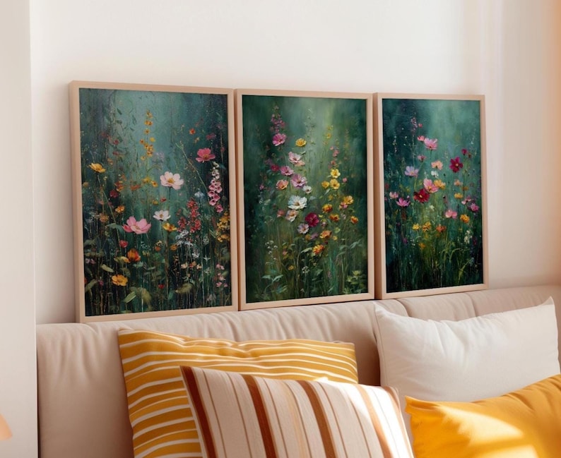 3 Piece Botanical Wall Art Set - Green Nature Triptych Prints - Modern ...