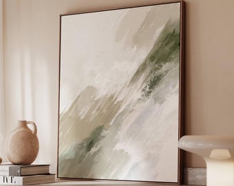 Japandi Neutral Abstract Wall Art | Sage Green Beige Canvas Print | Minimalist Brushstroke Poster | Modern Calm Home Decor Painting