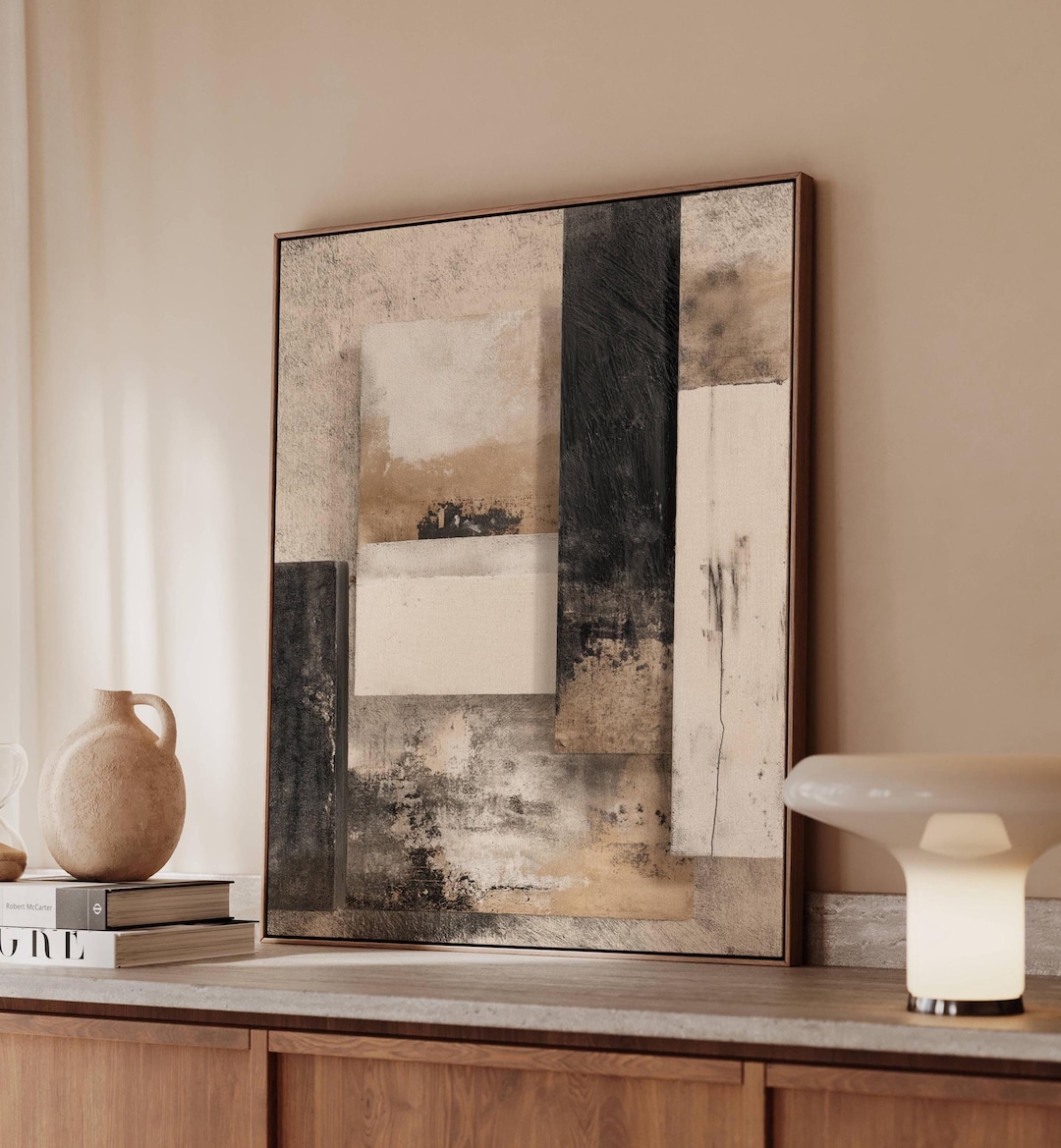 Neutral Abstract Canvas Wall Art Print | Modern Geometric Minimalist ...