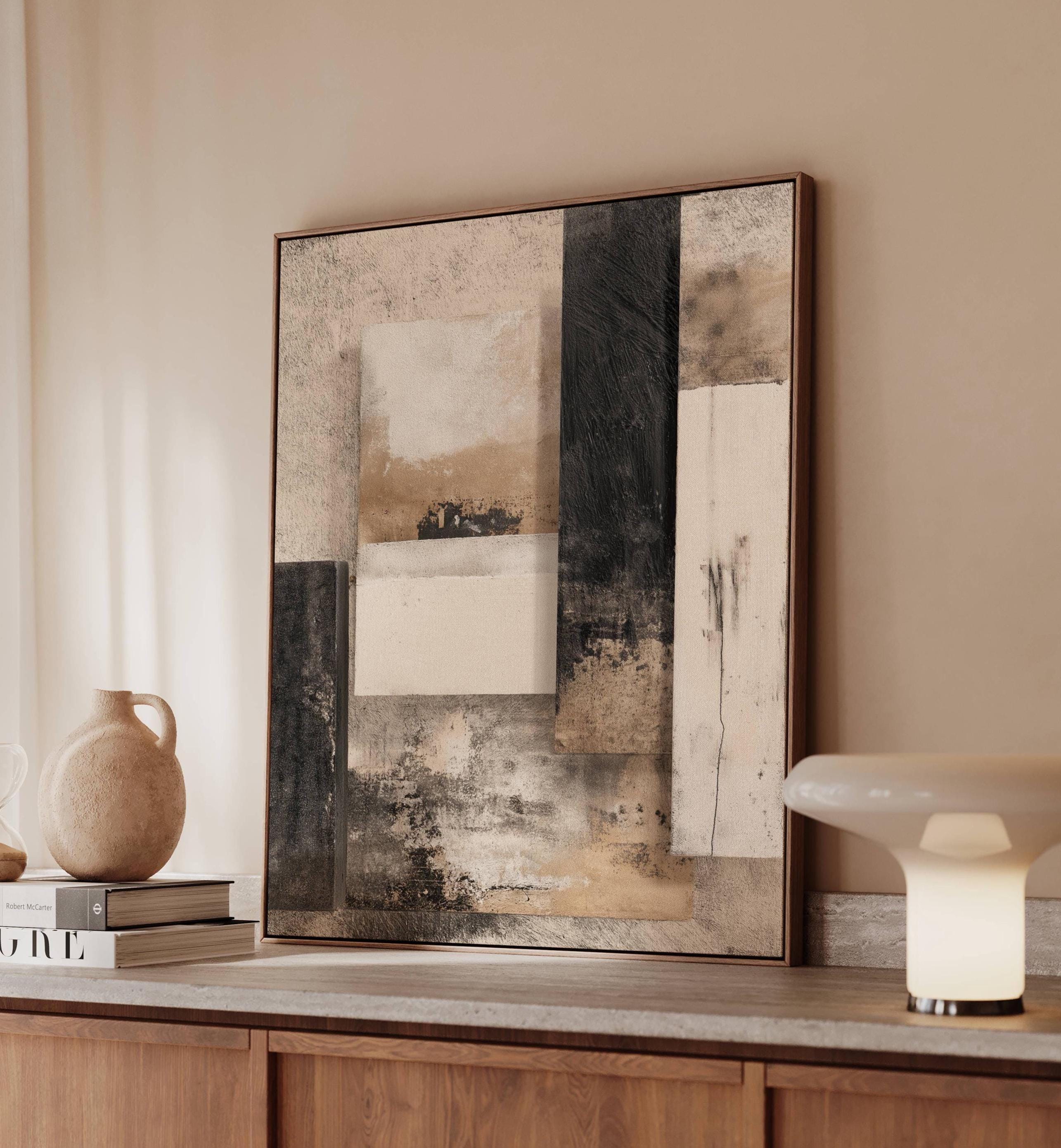 Neutral Abstract Canvas Wall Art Print | Modern Geometric Minimalist ...