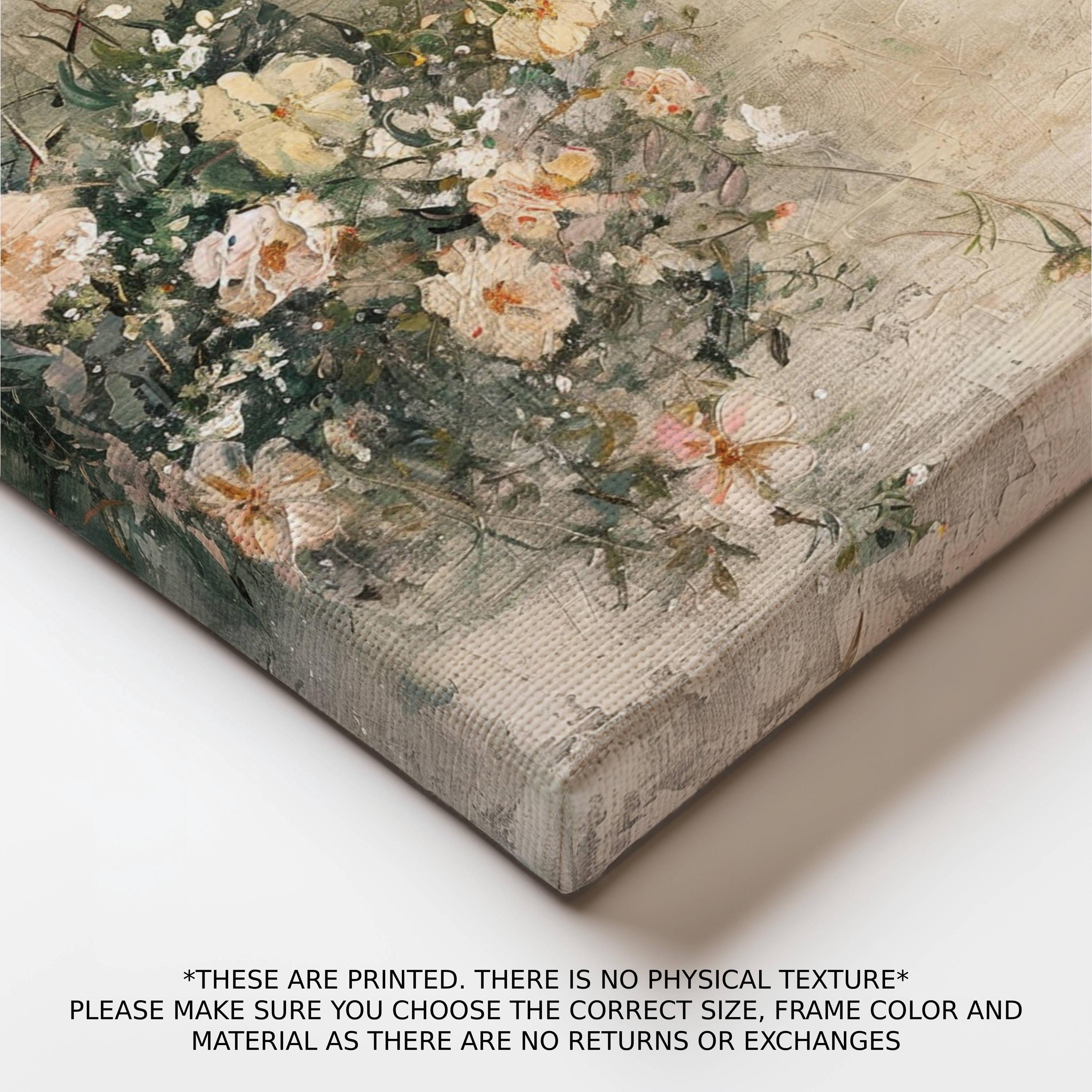 Vintage Wildflower Bouquet Art Canvas, Soft Neutral Floral Painting ...