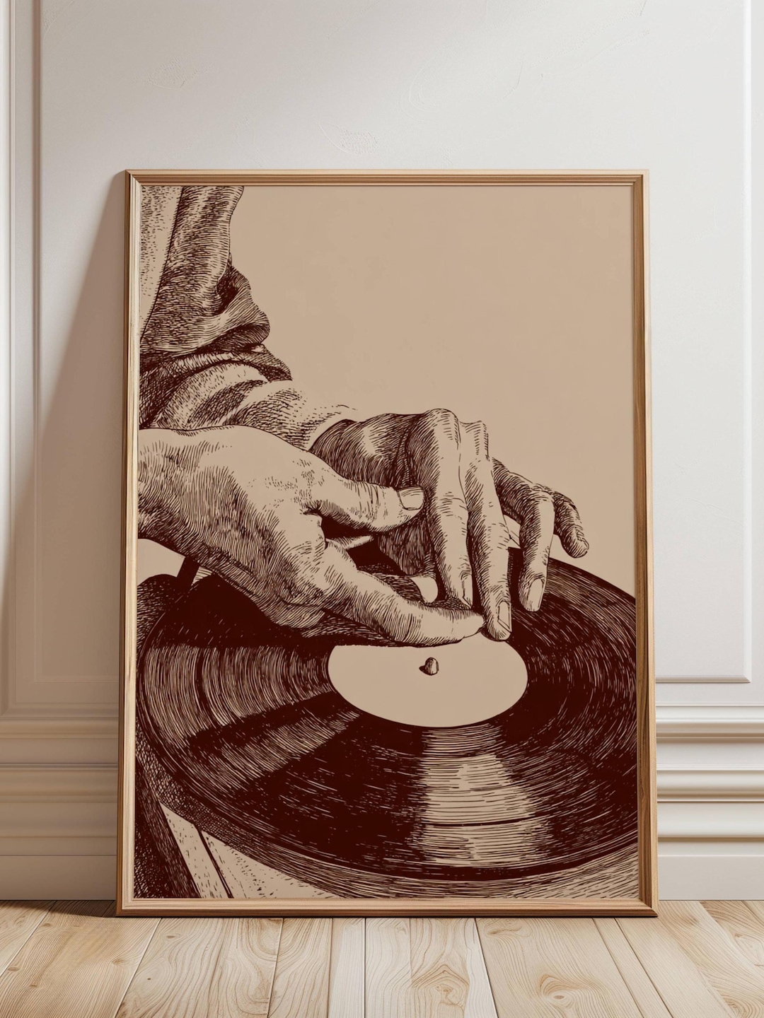 Vinyl Record Wall Art Hand Drawn Ink Illustration Vintage Music Still ...
