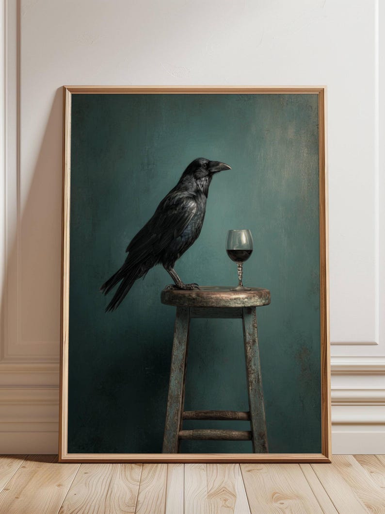 Surreal Crow Wall Art Raven Painting Moody Gothic Bird Decor Vintage ...