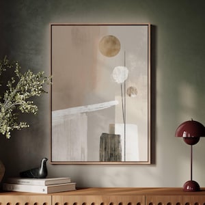 Beige Minimalist Abstract Wall Art – Neutral Canvas Print with Organic Shapes, Modern Japandi Style Decor for Living Room or Bedroom