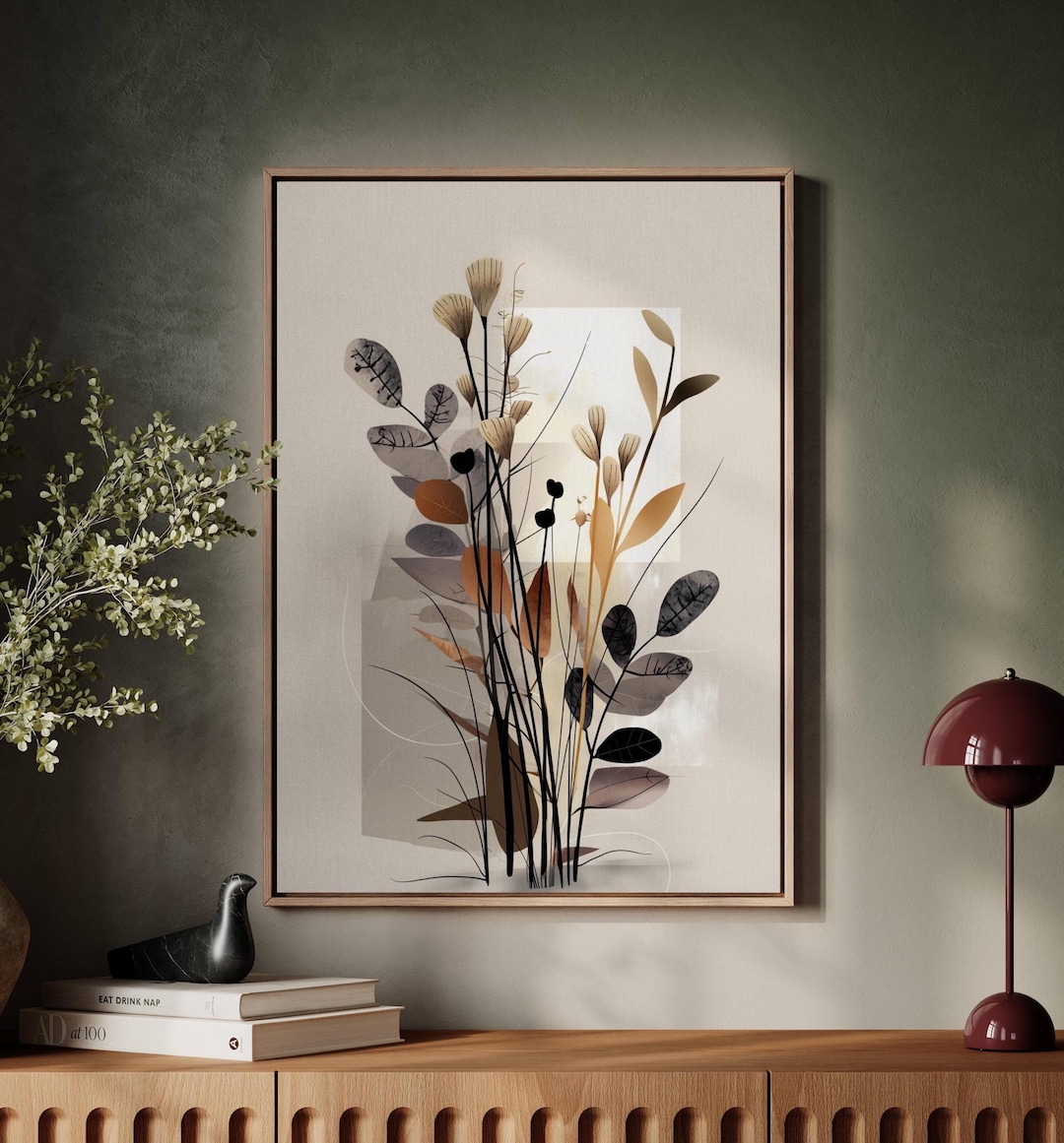 Neutral Abstract Botanical Wall Art Print, Earth Tone Minimalist Canvas ...