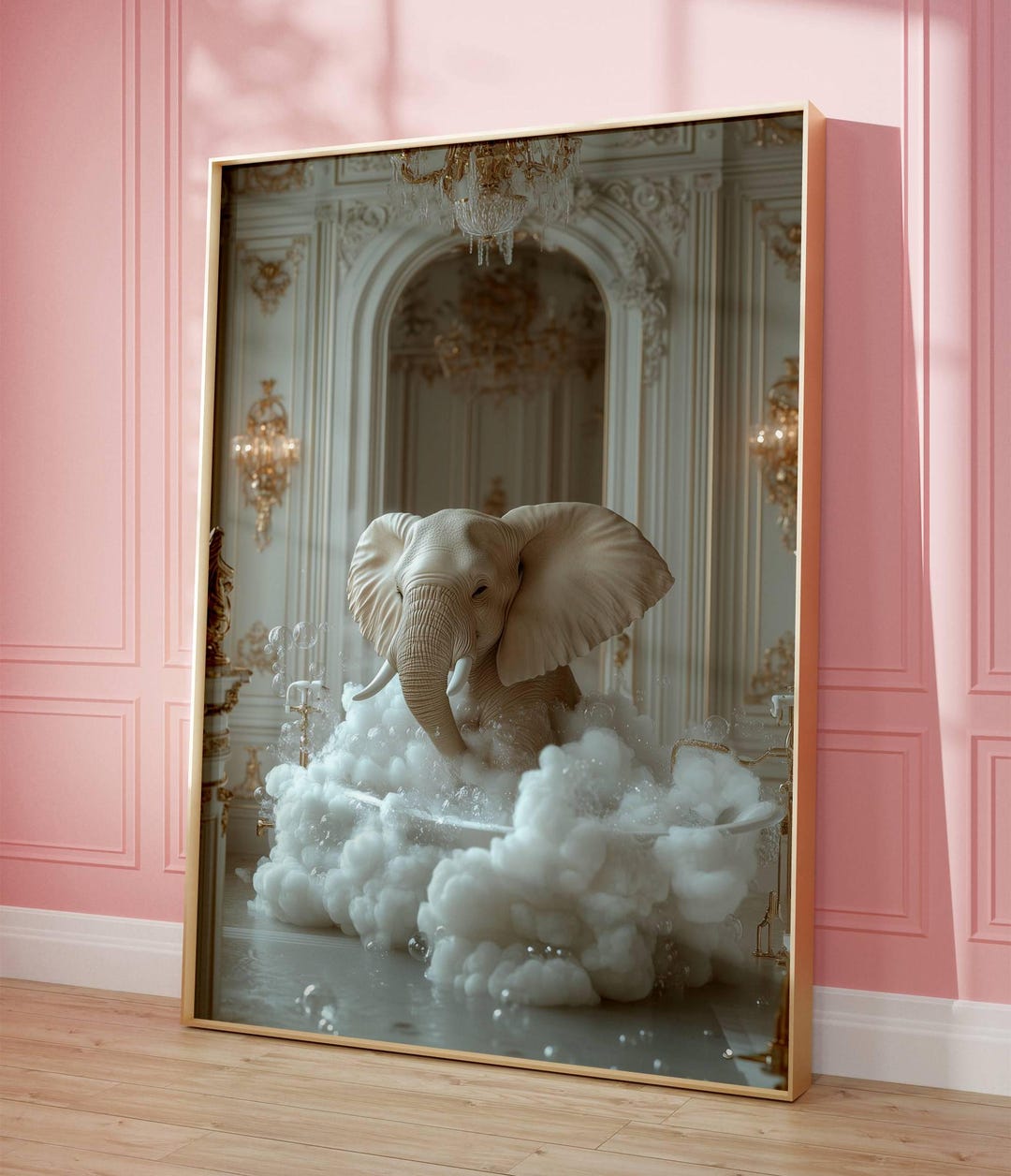 Elegant Elephant Bathroom Art Print - Surreal Animal Wall Decor ...