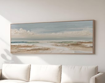 Coastal Canvas Wall Art, Neutral Beach Painting, Seascape Print, Ocean Landscape Artwork, Modern Coastal Decor Living Room Bedroom