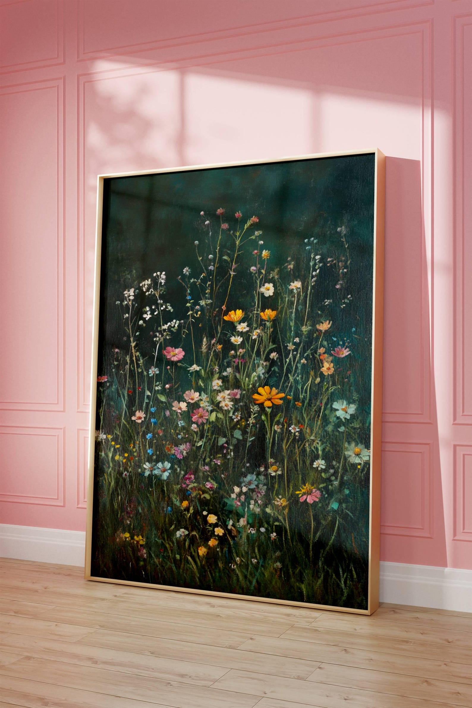 Vintage Wildflower Art Print - Dark Green Floral Wall Decor ...