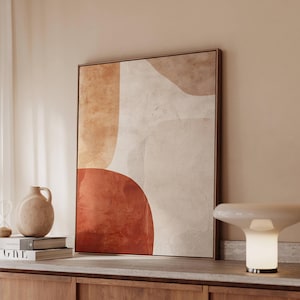 Terracotta Abstract Canvas Print, Minimalist Boho Wall Art, Earthy Tones Painting, Printed Neutral Home Decor, Modern Geometric Artwork