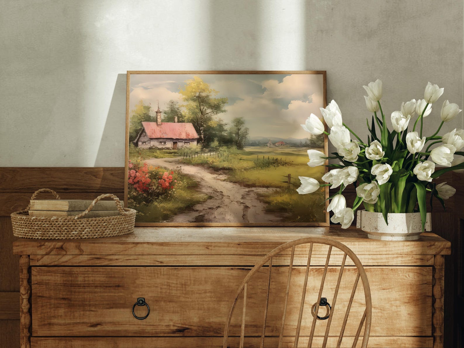 Vintage Cottage Landscape Art Print - Country Farmhouse Wall Decor ...