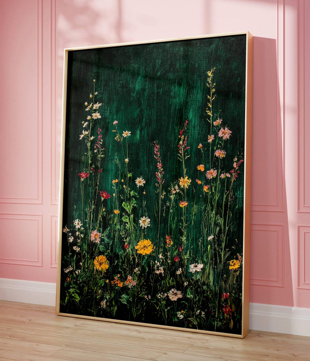 Vintage Wildflower Art Print - Dark Green Floral Wall Decor - Botanical ...