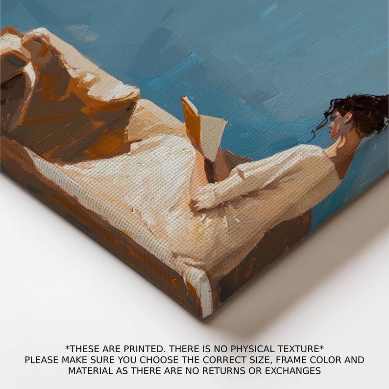 Woman Reading Wall Art, Minimalist Blue Painting, Modern Book Lover Artwork, Calm Neutral Home Decor for Living Room, Canvas or Poster image 9