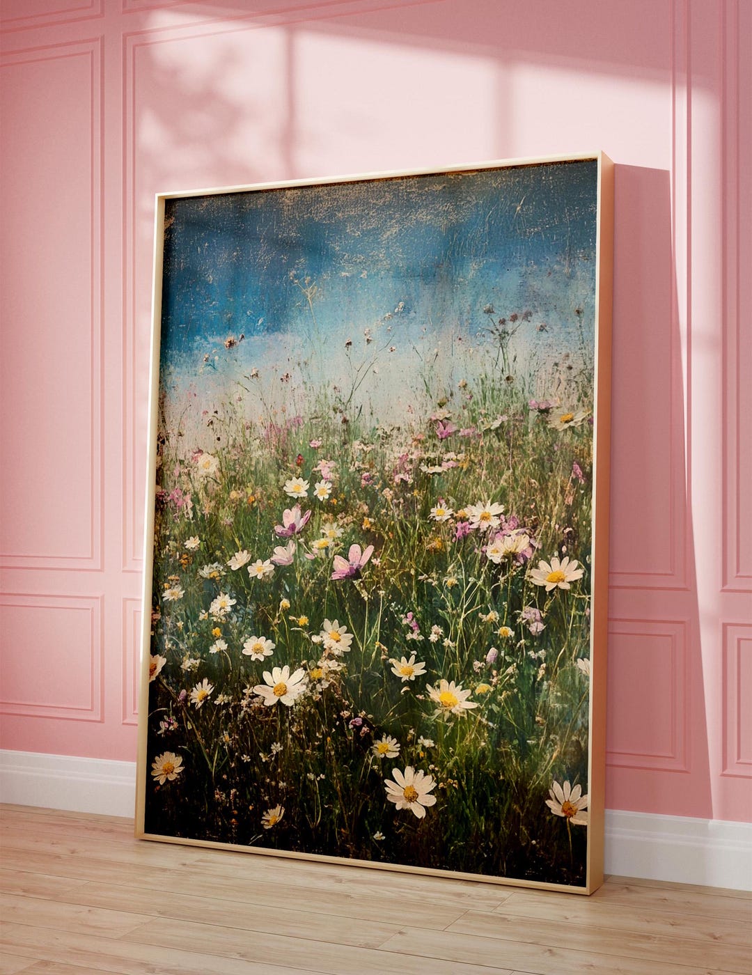 Vintage Wildflower Meadow Art Print, Rustic Floral Landscape Wall Decor ...