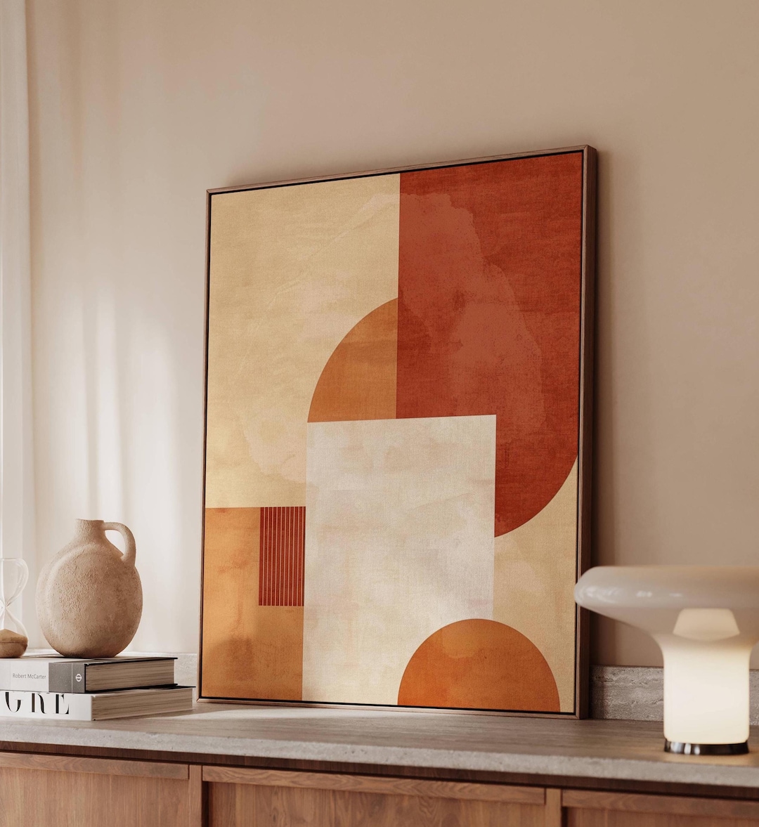 Warm Bauhaus Geometric Wall Art, Terracotta Abstract Shapes Poster ...
