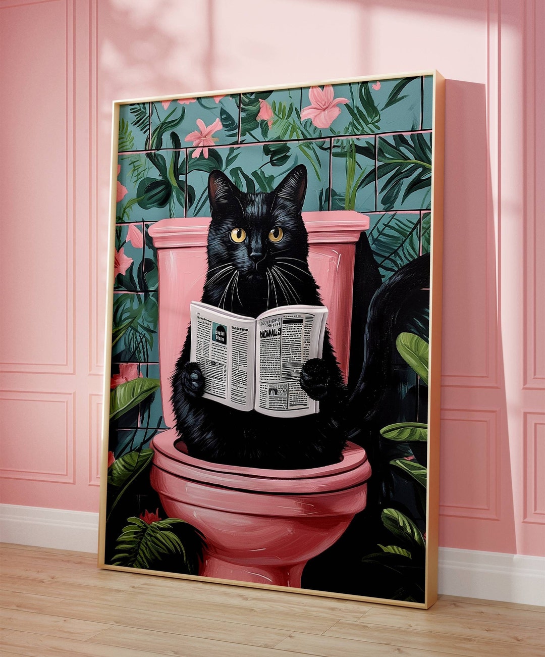 Funny Black Cat Bathroom Art Print - Whimsical Wall Decor, Cat Reading ...