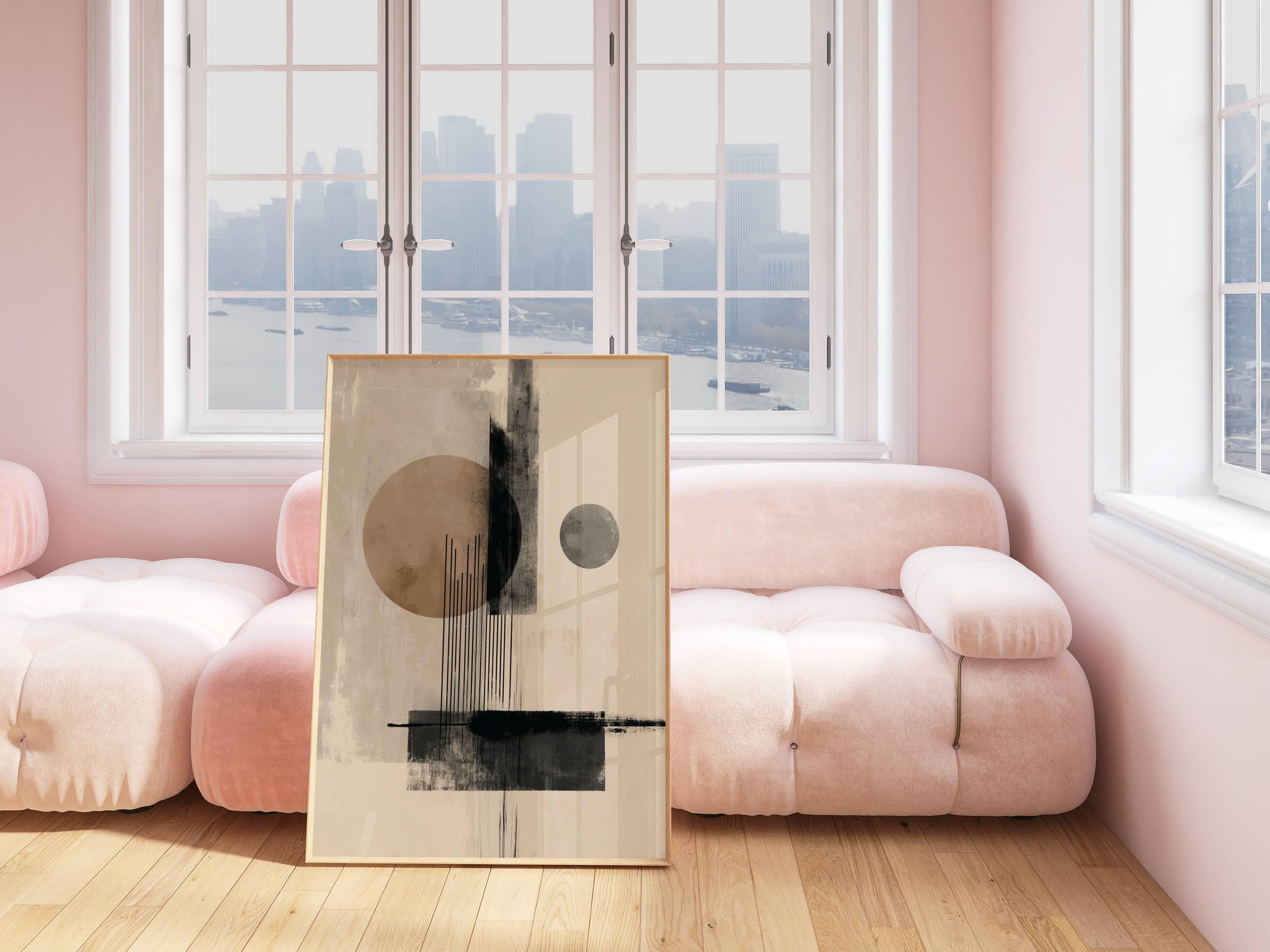 Minimalist Neutral Abstract Wall Art | Modern Geometric Shapes Canvas ...