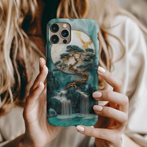3D Asian Jade Art Cover Case for iPhone, Google Pixel, Samsung, Custom Phone Case, Christmas, Asian Jade Gift, Art, Phone Case Asian Art