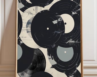 Vinyl Record Wall Art Print or Canvas, Modern Music Artwork, Abstract Retro Vinyl Poster, Minimalist Mid Century Decor Poster or Canvas
