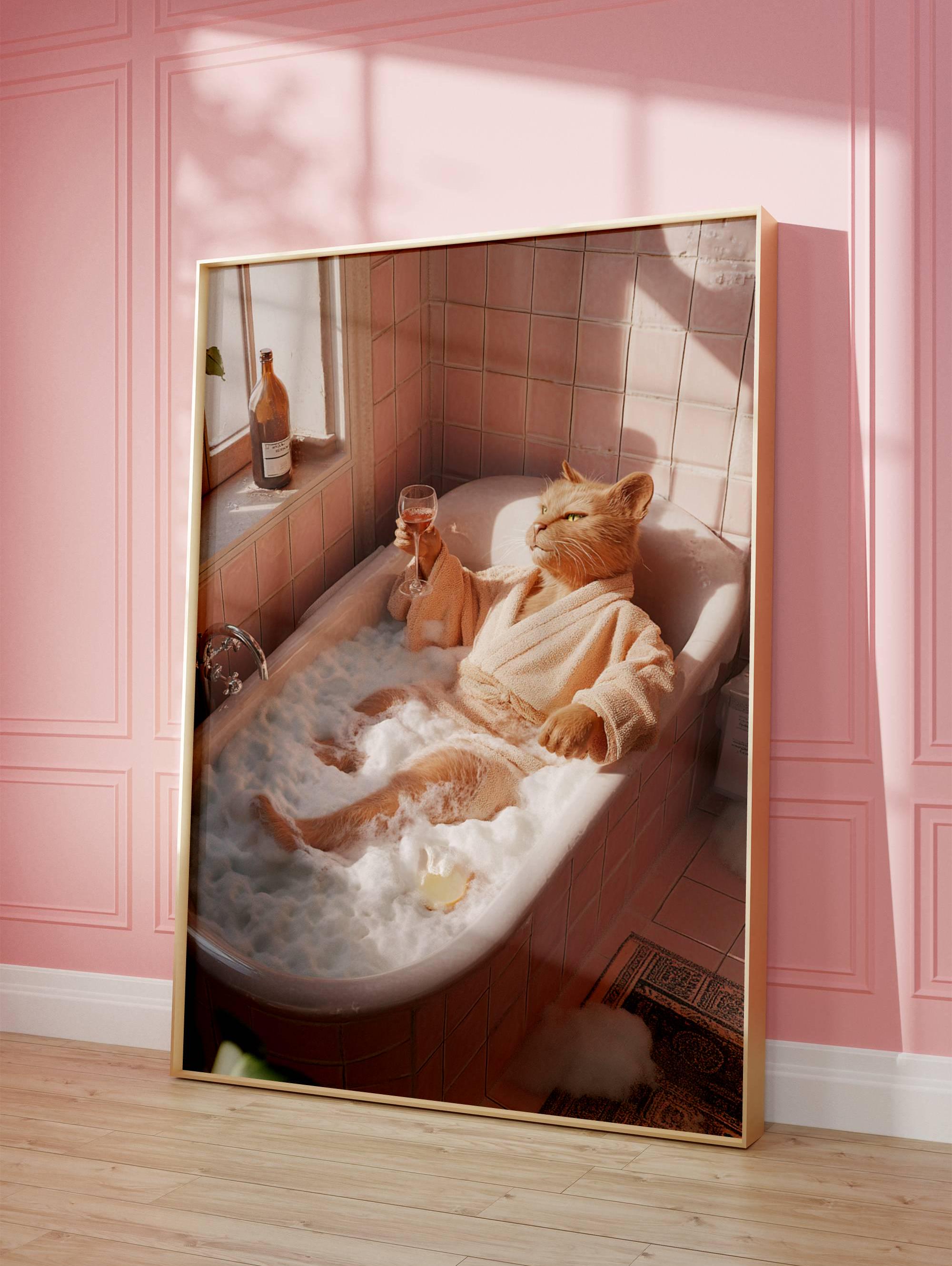 Luxury Cat Wall Art - Funny Cat Print - Relaxing Bathroom Decor ...