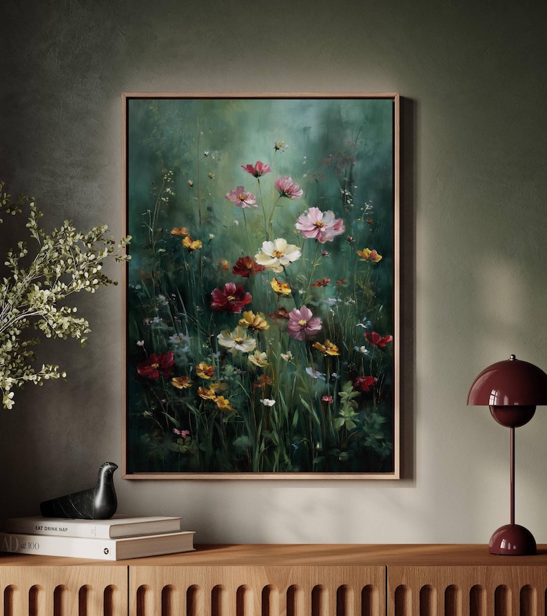 Dreamy Wildflower Meadow Canvas Wall Art Print – Ethereal Floral Oil ...