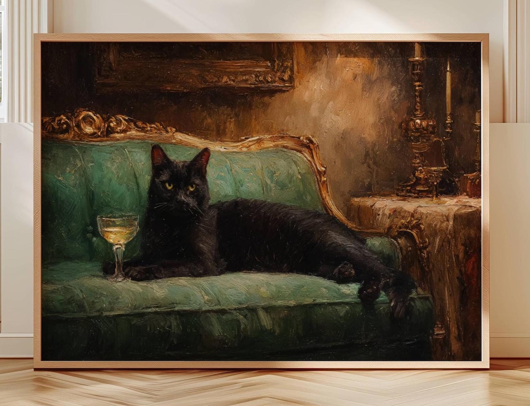 Black Cat Wall Art Vintage Oil Painting Dark Academia Decor Gothic ...