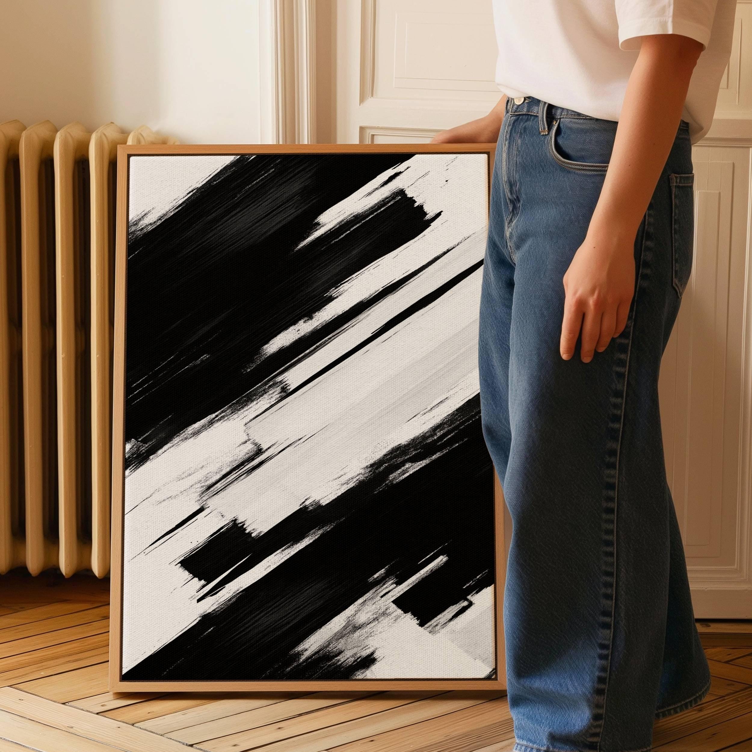 Black and White Abstract Canvas Print, Modern Minimalist Wall Art, Bold ...