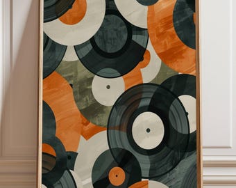 Vinyl Record Wall Art Print or Canvas, Retro Abstract Music Artwork, Mid Century Modern Vinyl Poster, Vintage Music Room Decor