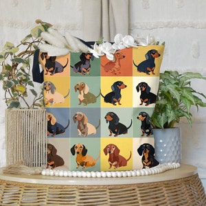 Dachshund Tote Bag - Cute Wiener Dog Pop Art Bag - Sausage Dog Colorful Gift - Doxie Lover Gift - Artistic Dachshund Canvas Tote