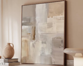 Neutral Abstract Wall Art | Beige Taupe Minimalist Canvas Print | Modern Japandi Painting | Soft Home Decor Poster