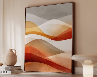 Minimal Abstract Landscape Wall Art Canvas Terracotta Burnt Orange Poster Modern Desert Waves Print Boho Mid Century Decor for Living Room