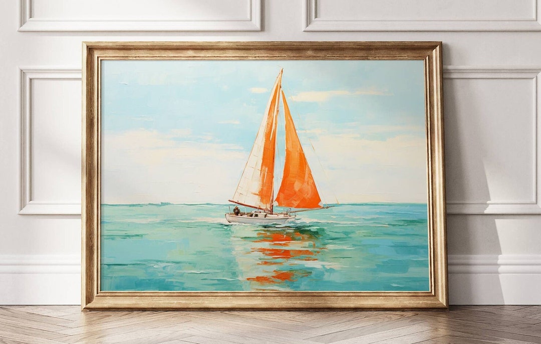 Coastal Sailboat Wall Art, Beach House Decor, Nautical Ocean Print ...