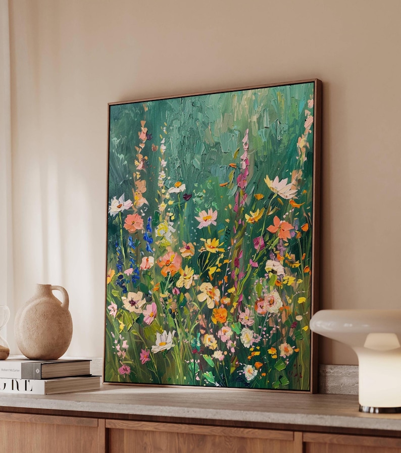 Wildflower Garden Oil Painting Canvas, Floral Wall Art, Colorful Meadow ...