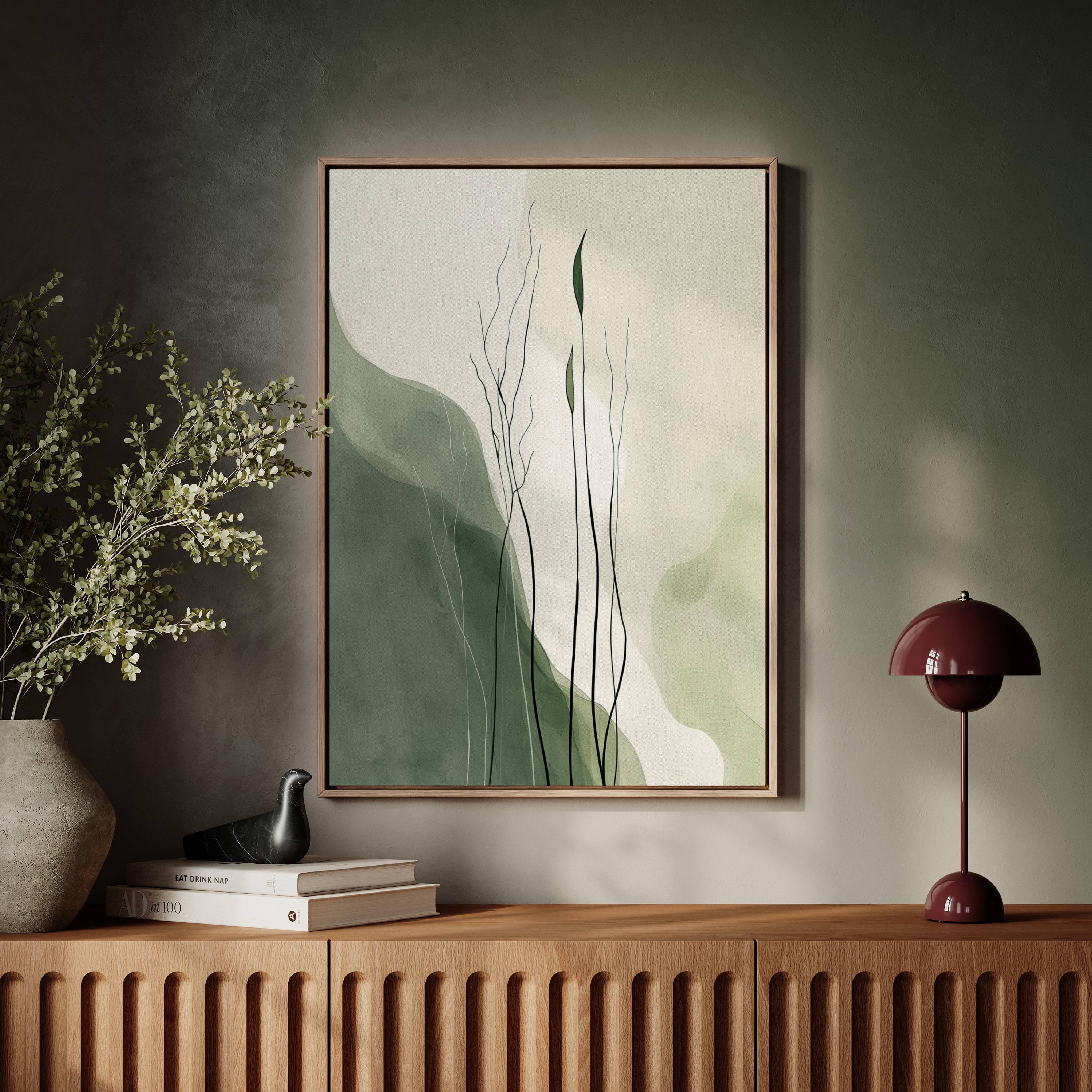 Minimalist Botanical Wall Art Print or Canvas, Sage Green Abstract ...
