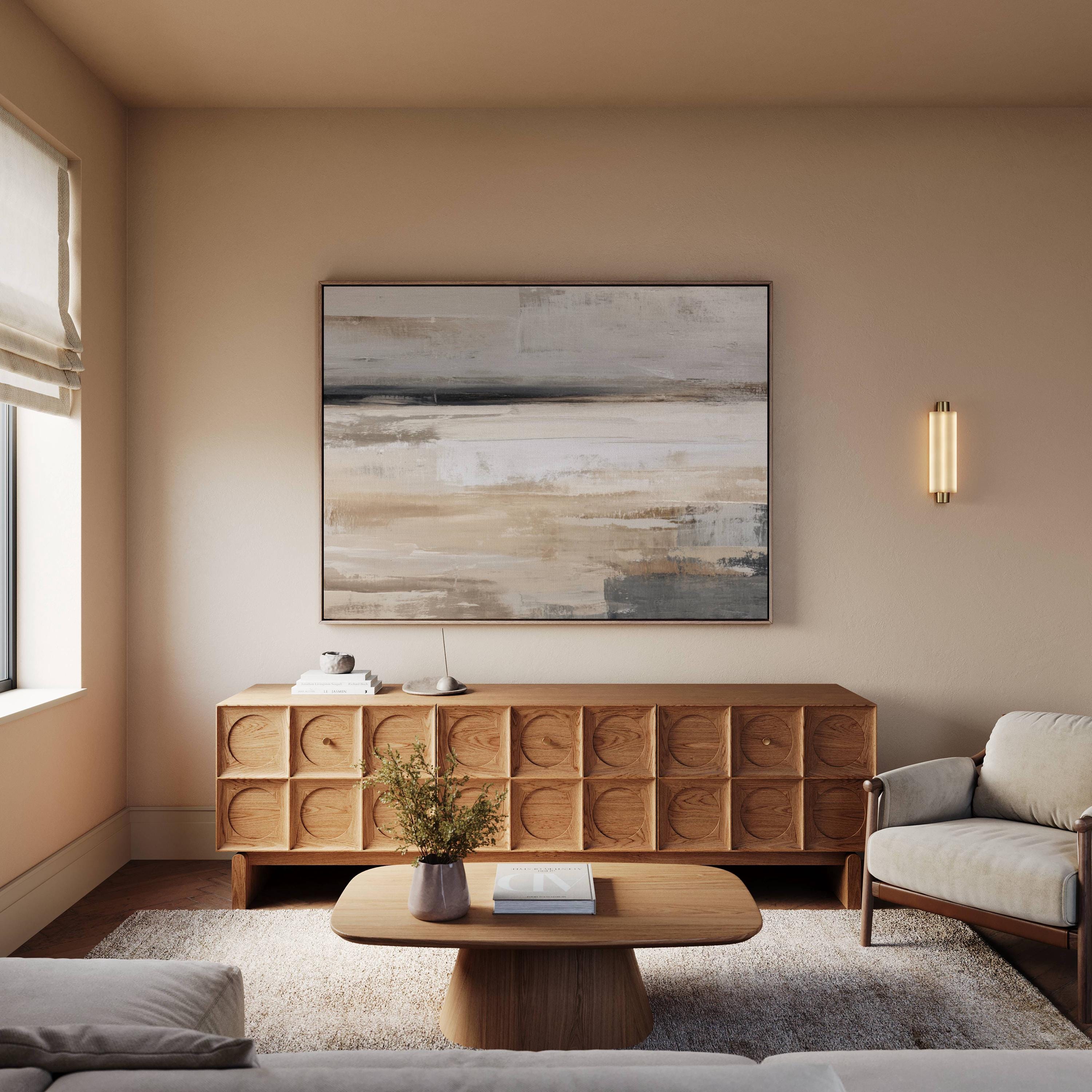Large Neutral Abstract Canvas Wall Art Beige Grey Modern Painting Print ...