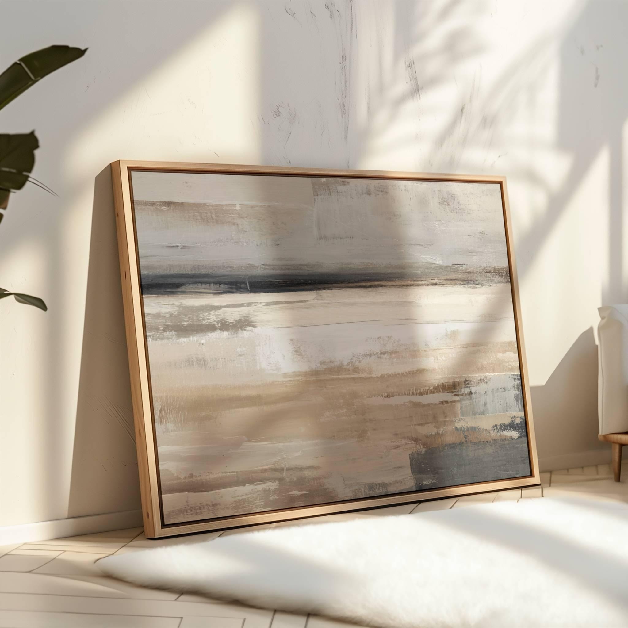 Large Neutral Abstract Canvas Wall Art Beige Grey Modern Painting Print ...