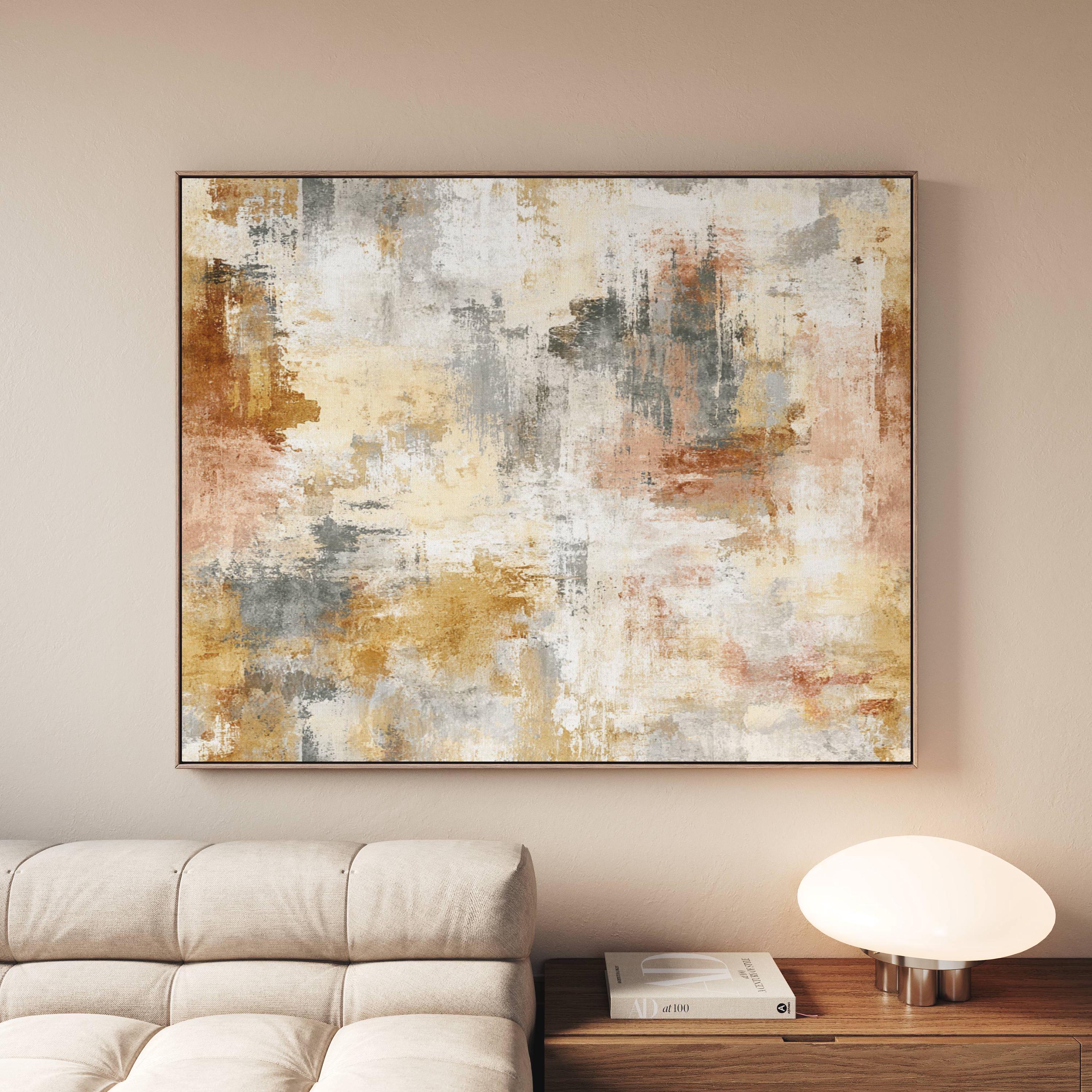 Neutral Grunge Abstract Canvas Wall Art Modern Beige Rust Gray Painting ...