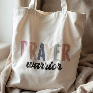 Prayer Warrior Tote Bag – Christian Faith Tote, Religious Gift, Bible Verse Bag, Inspirational Scripture, Spiritual Tote, Church Gift
