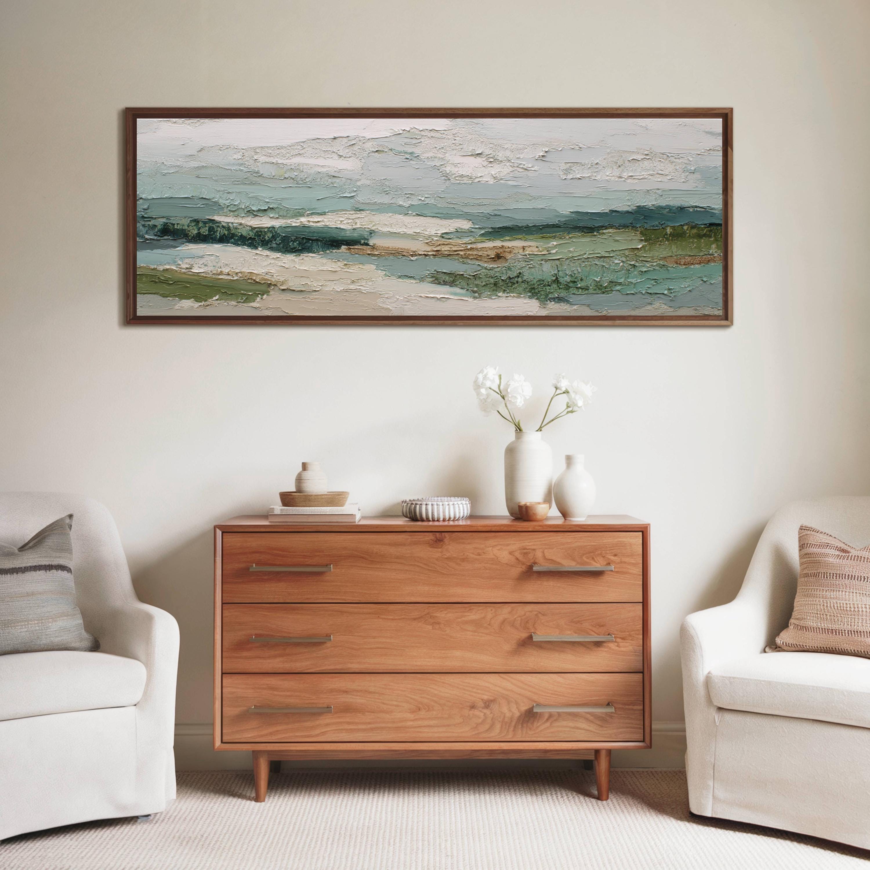 Abstract Landscape Art Sage Green Canvas Print Modern Nature Wall Decor ...