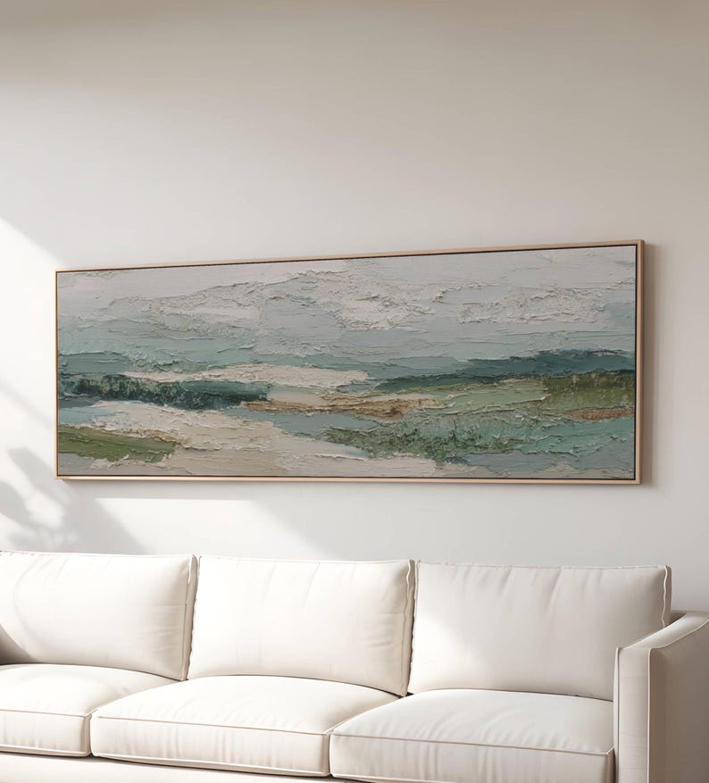 Abstract Landscape Art Sage Green Canvas Print Modern Nature Wall Decor ...