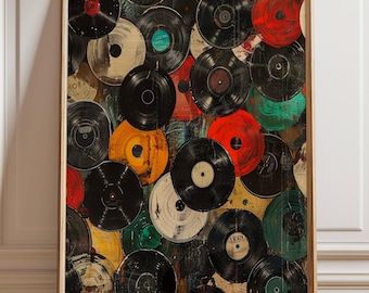 Vinyl Record Wall Art Print or Canvas, Color Modern Music Artwork Abstract Retro Vinyl Poster, Minimalist Mid Century Decor Poster or Canvas