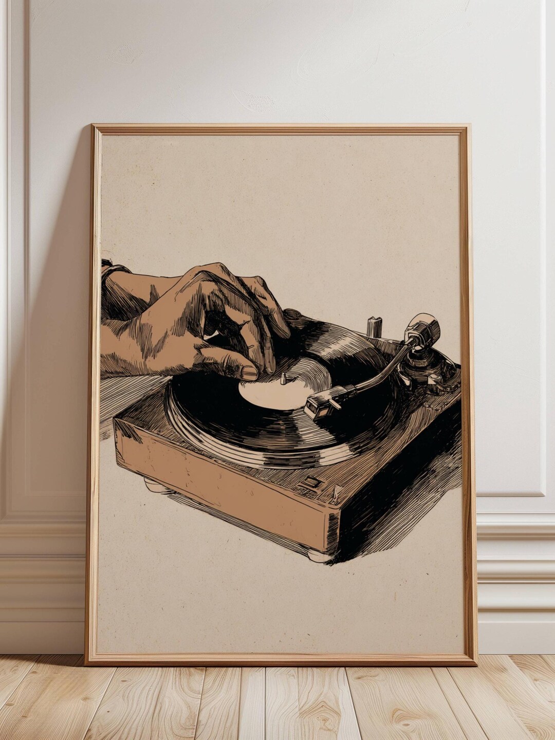 Turntable Wall Art Hand Drawn Ink Illustration DJ Hand on Vinyl ...