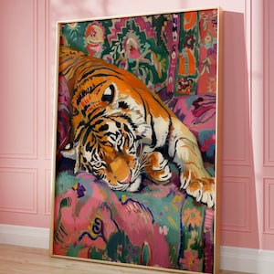 Tiger Art Print, Colorful Jungle Animal Wall Decor, Boho Safari Wildlife Poster, Vibrant Abstract Big Cat Painting, Gift for Her